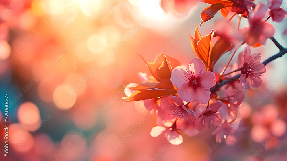 Sunlit Cherry Blossoms with Warm Bokeh Background