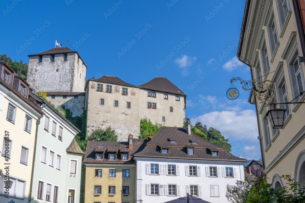 City of Feldkirch, Neustadt with historic Schattenburg Castle, State of Vorarlberg, Austria