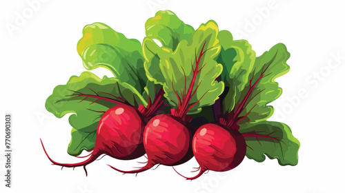 Icon of ripe beetroot with big green leaves. Organic