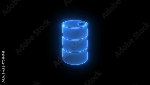 Drum icon glowing neon blue color animation black background