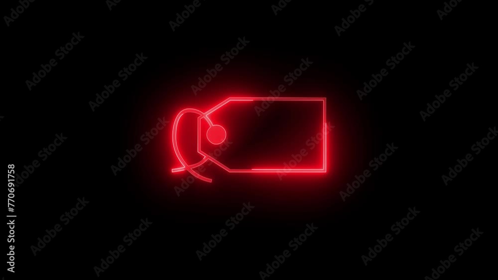Label icon glowing neon red color animation black background Label icon glowing neon red color animation black background