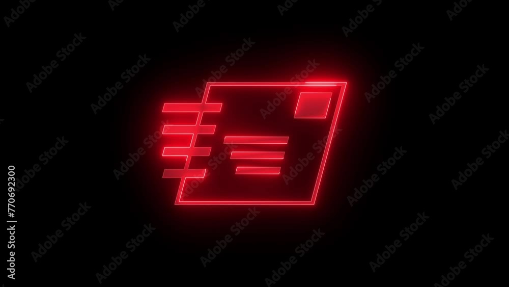 Mail icon glowing neon red color animation black background