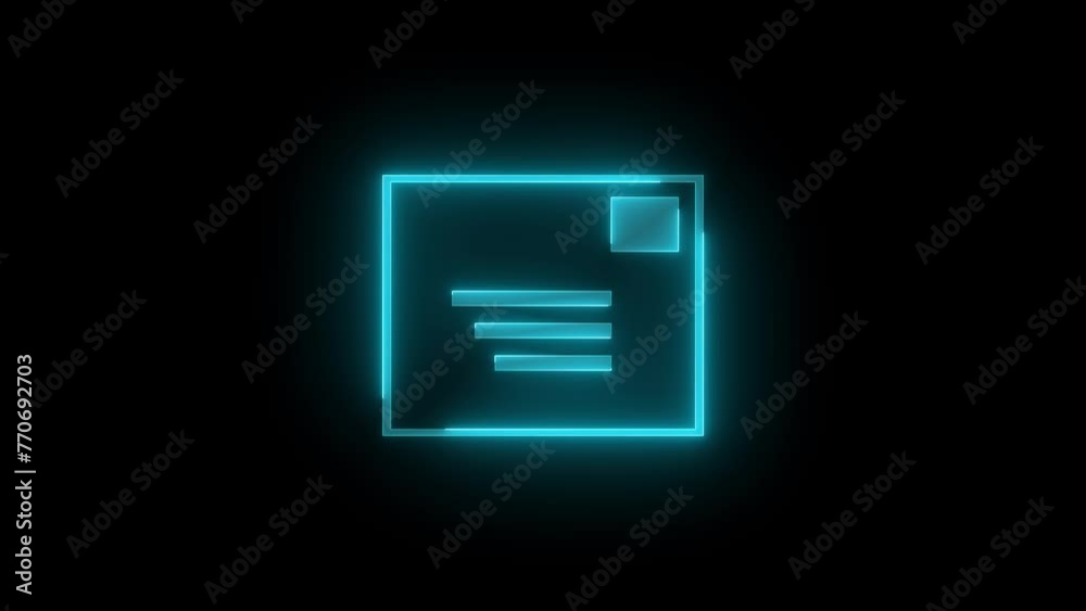 Stamped envelope icon glowing neon cyan color animation black background Stamped envelope icon glowing neon cyan color animation black background