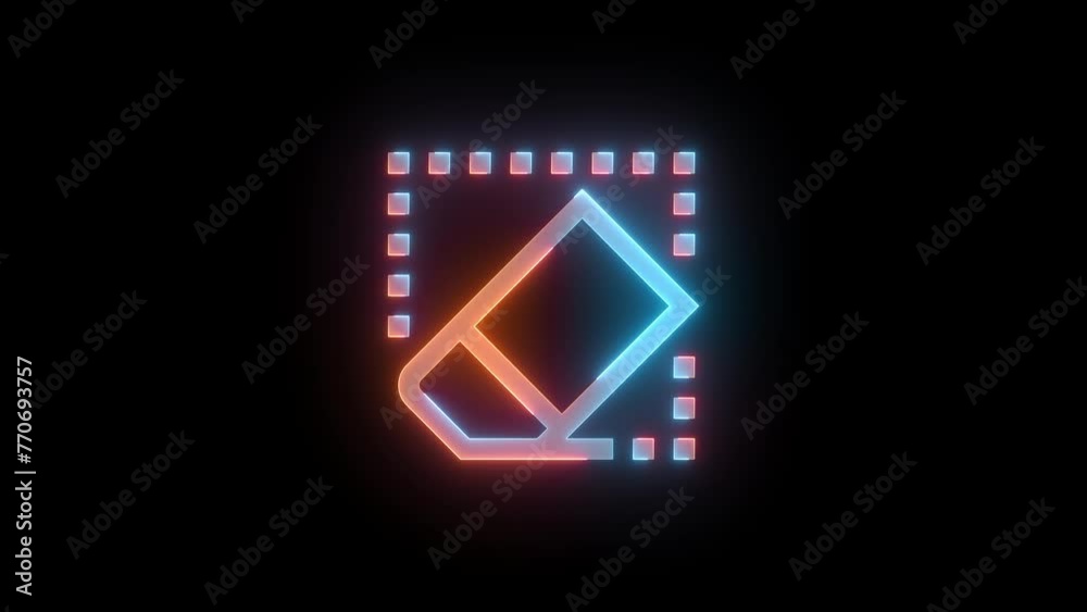 Neon clear all ink icon brown cyan color glowing animation black background