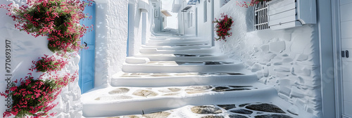Quaint Greek Village with Traditional Cycladic Architecture, Featuring White Buildings and Blue Accents Amidst the Aegean Seascape