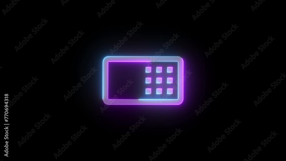 Neon keyboard one handed icon cyan purple color glowing animation black background
