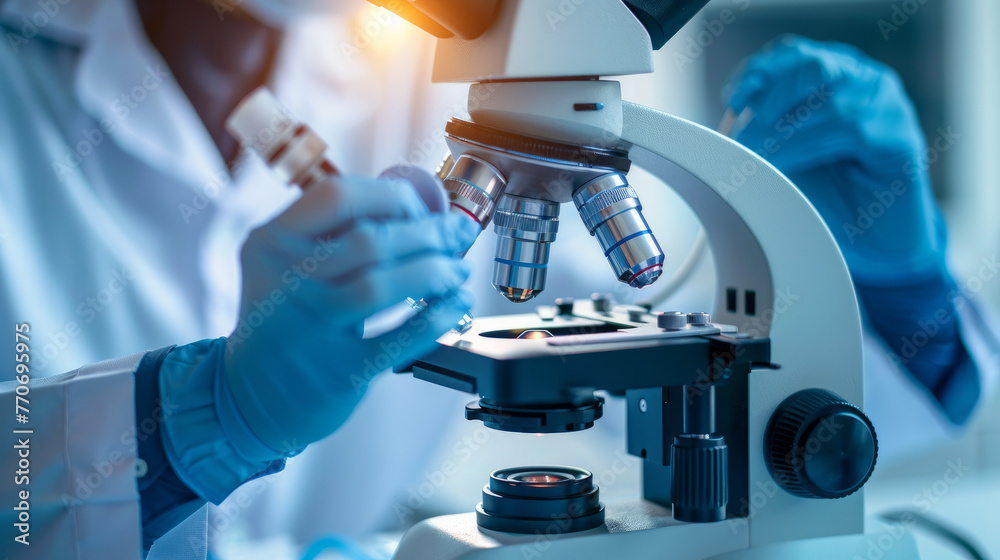 biochemical research scientist team working with microscope for vaccine development biochemical research scientist team working with microscope for vaccine development