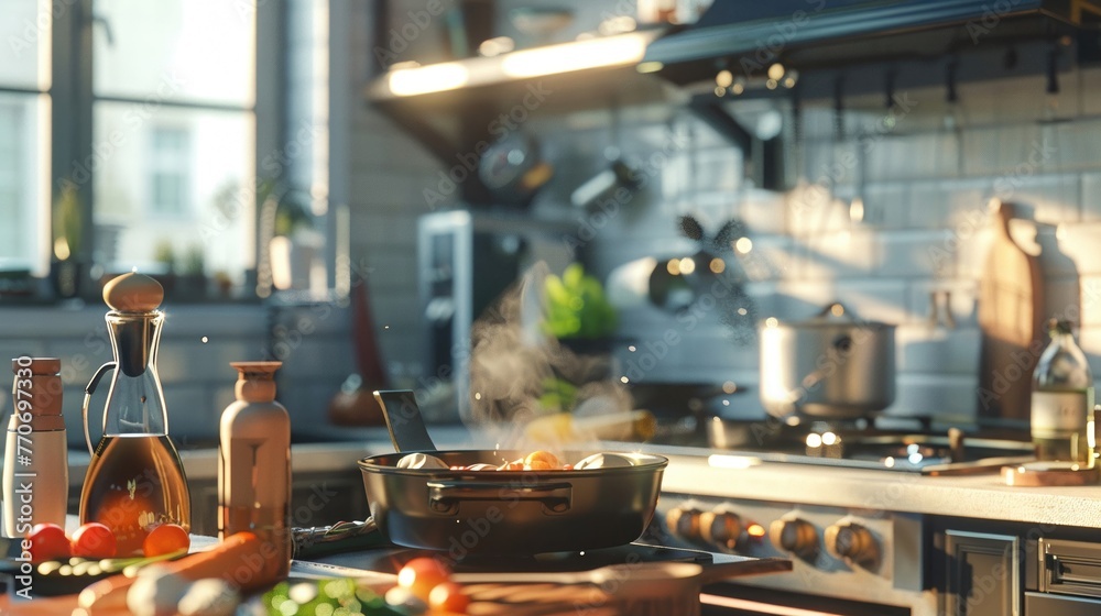 Intricate virtual cooking detail, close-up, spacious background Intricate virtual cooking detail, close-up, spacious background