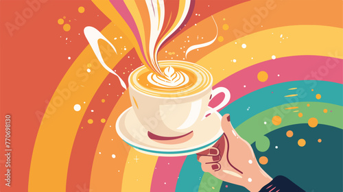 Latte barista colorful rainbow creative vector 