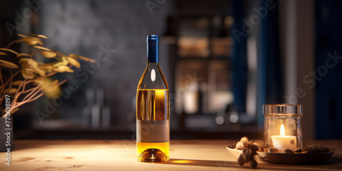 A bottle of wine sits on a table, evoking a cold and detached atmosphere in outdoor scenes.