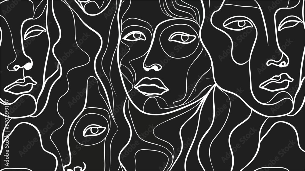 Line art people weave abstract faces seamless 