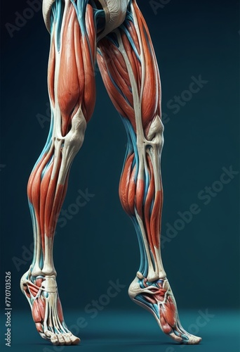 A close up of a leg with the muscles and bones clearly visible