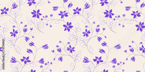 Creative simple wild floral stems seamless pattern. Pastel light abstract artistic branches flowers with tiny leaves printing. Vector hand drawn. Template for design, fabric, fashion, textiles