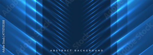 Abstract blue background with geometric dynamic glowing diagonal lines. Modern trandy abstract blue wide banner for business, corporate, brochure, poster, cover or banner. Vector illustration
