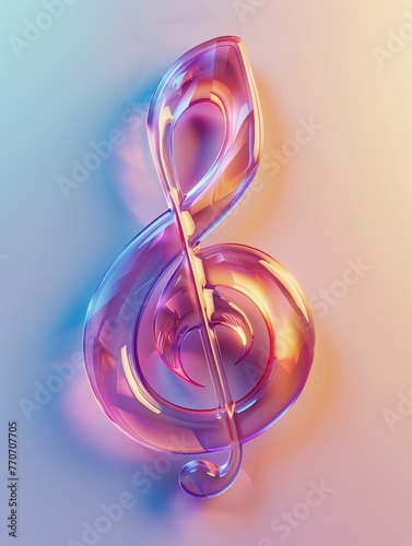 Neon glowing 3D music note icon on a soft pastel background, symbolizing vibrant melodies