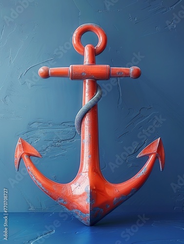 3D anchor, vibrant against a soft pastel navy backdrop, emblem of steadfastness photo
