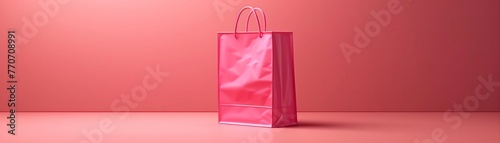 3D shopping bag icon, standing out on a gentle pastel fuchsia backdrop, denoting modern shopping