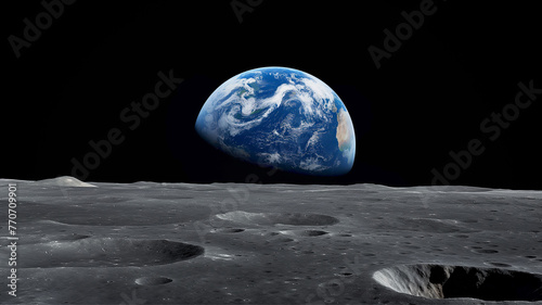 earth planet seen from the moon surface, space concept 