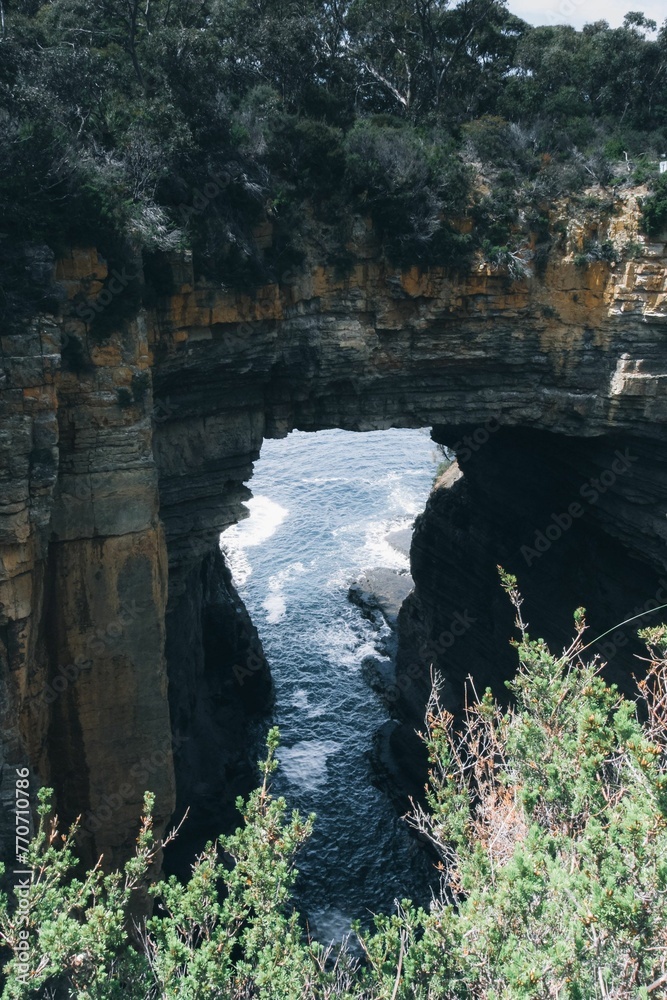 Vertical shot of the Tasman Arch surrounded by the sea in Australia