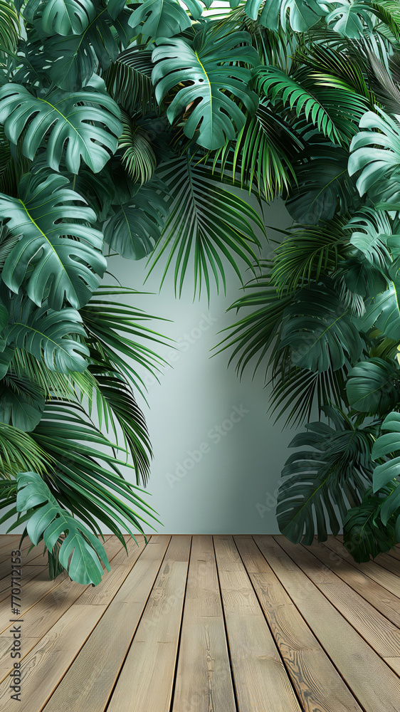 Mock up white wall with green plants frame Mock up white wall with green plants frame