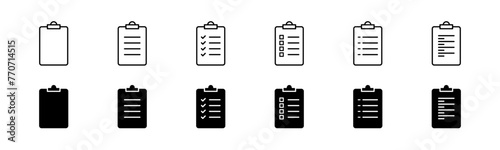Clipboard icon set. Line and glyph clipboard document