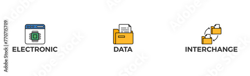 EDI banner web icon vector illustration concept for electronic data interchange of business documents standard format with a cloud server, exchange, database, file, chart, automation, and process icon