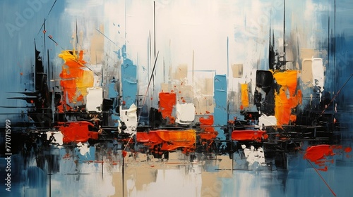 abscract cityscape painting in red blue colors