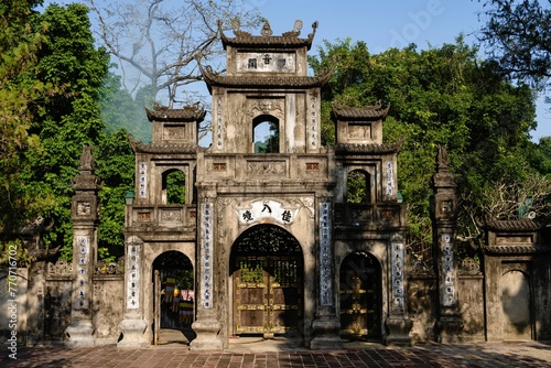 Stunning view of an ancient gateway and wall at the Thien Tru Buddhist Temple.