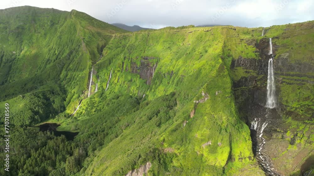 Azores landscape in Flores island. Waterfalls in Pozo da Alagoinha ...