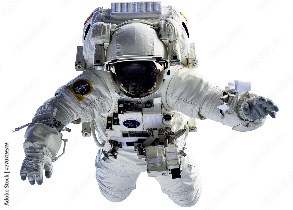 Astronaut in spacesuit floating in outer space png on transparent background