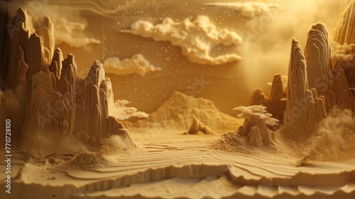 sand art, sandscapes, dynamic sand art, copy and text space, 16:9 photo