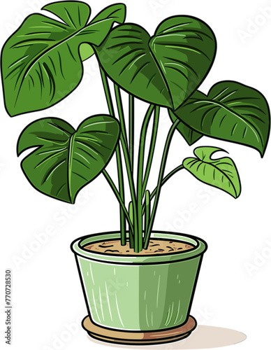 Vector illustration featuring a lush green potted plant on a solid white background