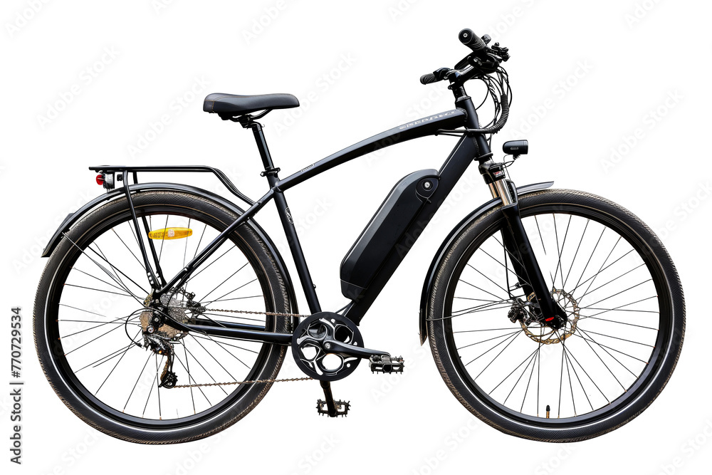 Black electric bicycle with modern design png on transparent background
