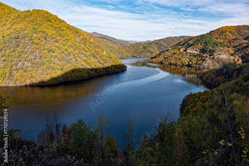 View of the Nestos river, near the artificial Platanovrysi lake in Macedonia, Greece in Autumn photo