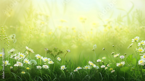 meadow with daisies background panorama