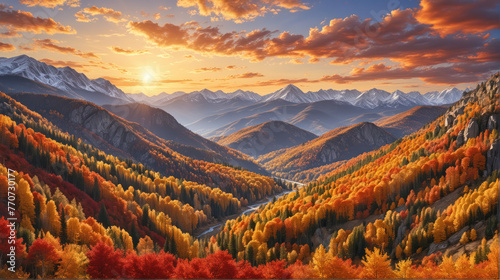 Fall Foliage Majesty: Autumnal Mountain Vista photo