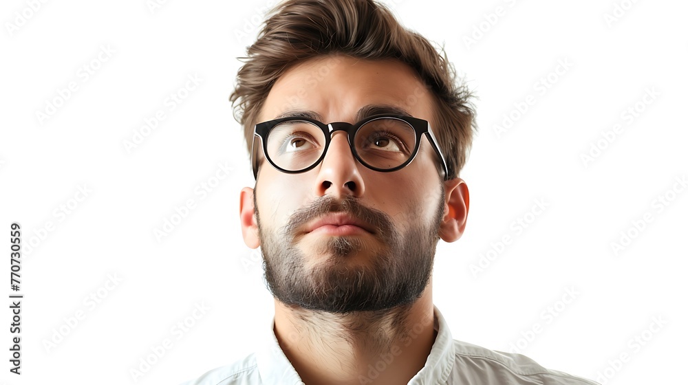 Thoughtful young man looking up isolated on white background Thoughtful young man looking up isolated on white background