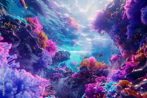 Vibrant Colors Swirling in Futuristic Underwater