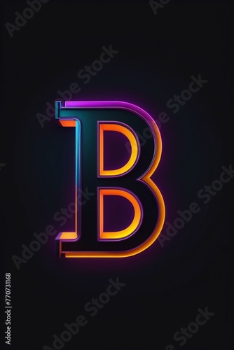 Letter B with neon light isolated on a dark background