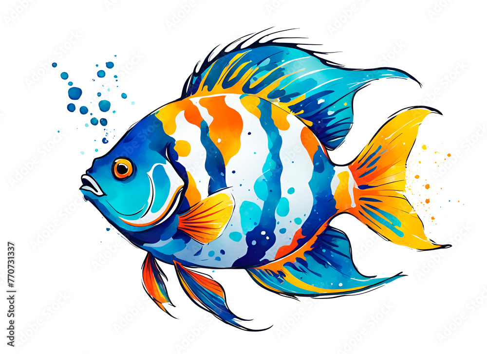 Naklejka premium Illustrator painting of colorful tropical fish in the sea