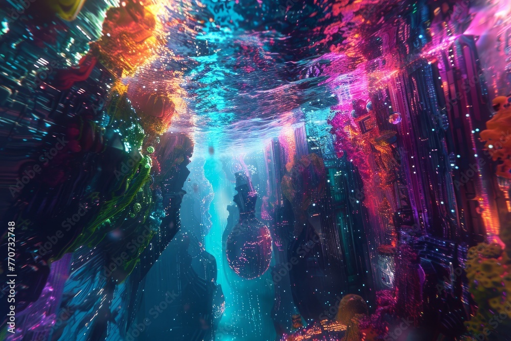 Fototapeta premium Vibrant Colors Swirling in Futuristic Underwater