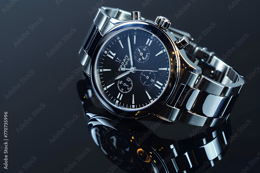 Elegant wristwatch, isolated on a sophisticated watch black background, symbolizing style and punctuality