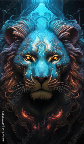 Cosmic neon lion. AI