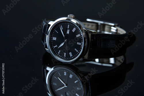 Elegant wristwatch, isolated on a sophisticated watch black background, symbolizing style and punctuality