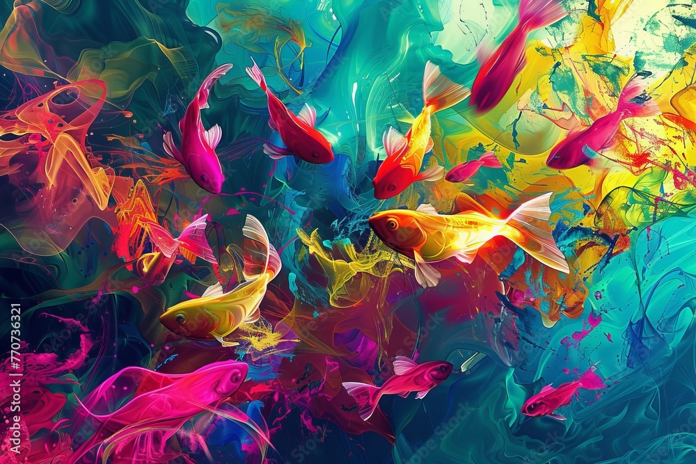 Vibrant Colors Swirling in Futuristic Underwater