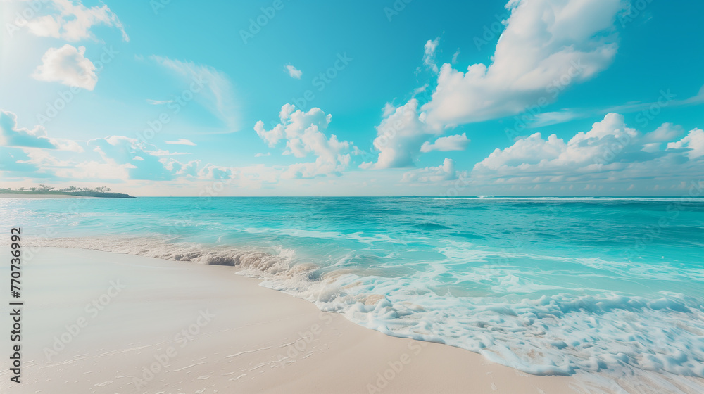 Caribbean beach with palm trees and white sand