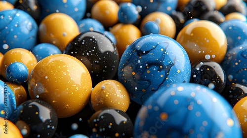 Elegant Blue, Yellow, Black Marbles with Sparkling Dots for Artistic Decor