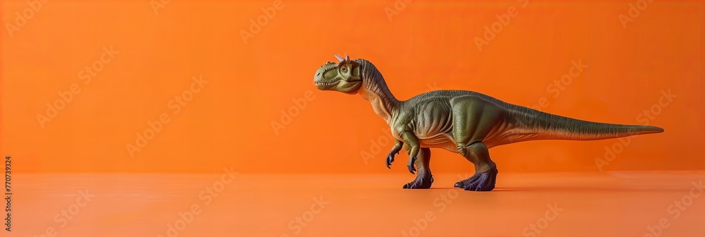 Fototapeta premium Realistic Toy Dinosaur Model Orange Background