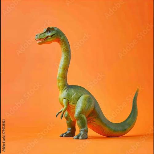 Realistic Toy Dinosaur Model Orange Background © kilimanjaro 
