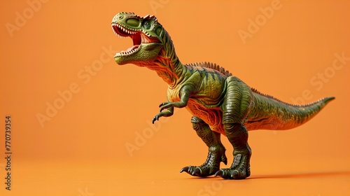 Realistic Toy Dinosaur Model Orange Background